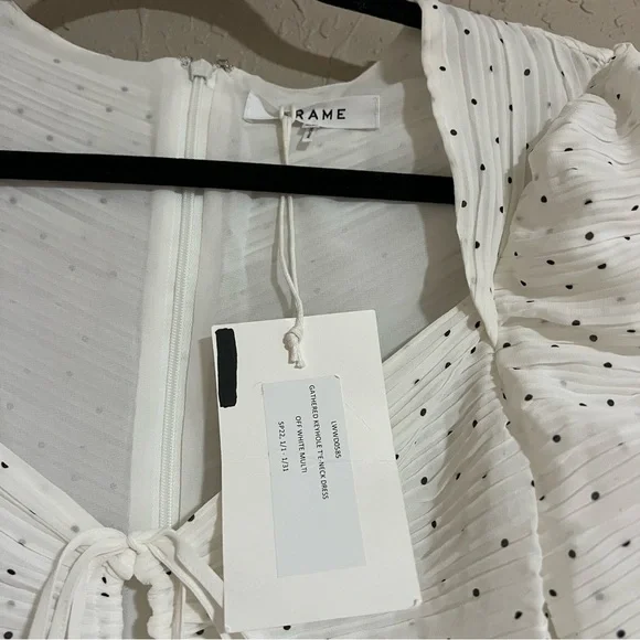 Frame Ruched Tie Neck Polka Dot Midi Dress Size Small - Picture 6 of 6